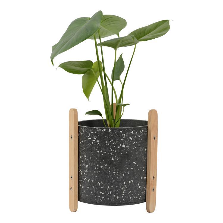 Pots & Planters Terrazzo Pot With Stand Dark Grey 23x27cm