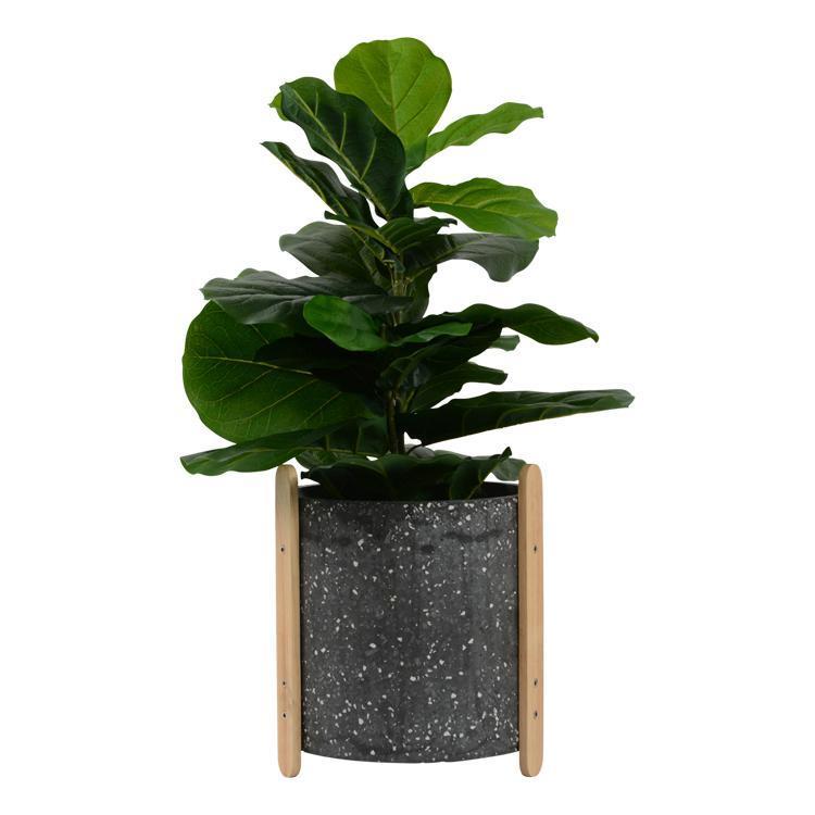 Pots & Planters Terrazzo Pot With Stand Dark Grey 23x27cm