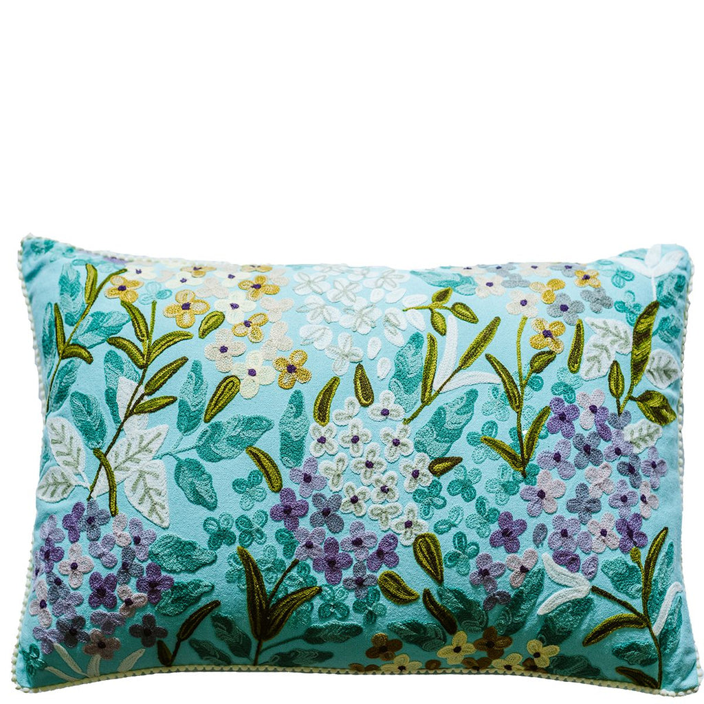 Throw Pillows Cushion - Jungle Flowers - Pale Blue Multicolour