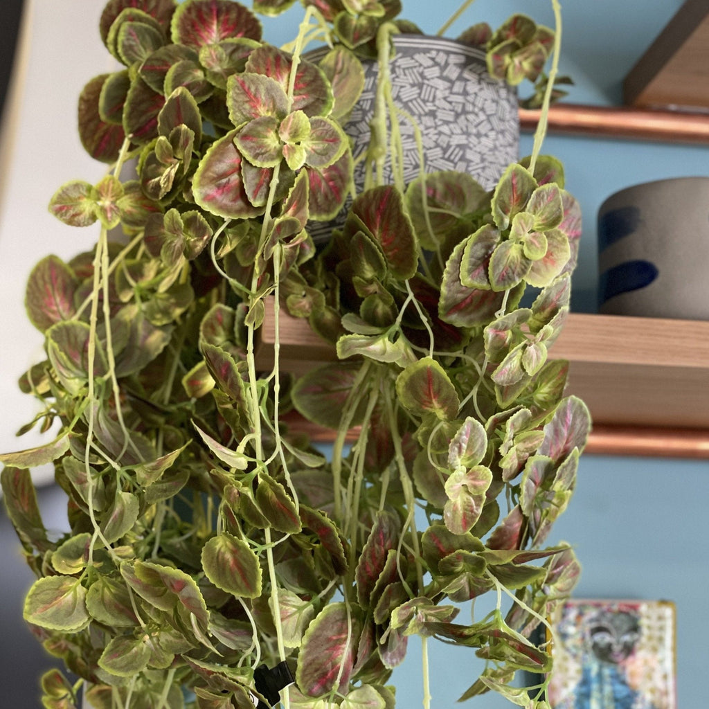 Artificial Flora Mint Leaf Hanging Bush Green Pink