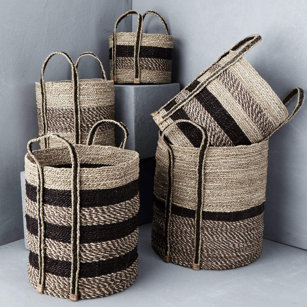 Baskets Textured Striped Basket With Outside Handles