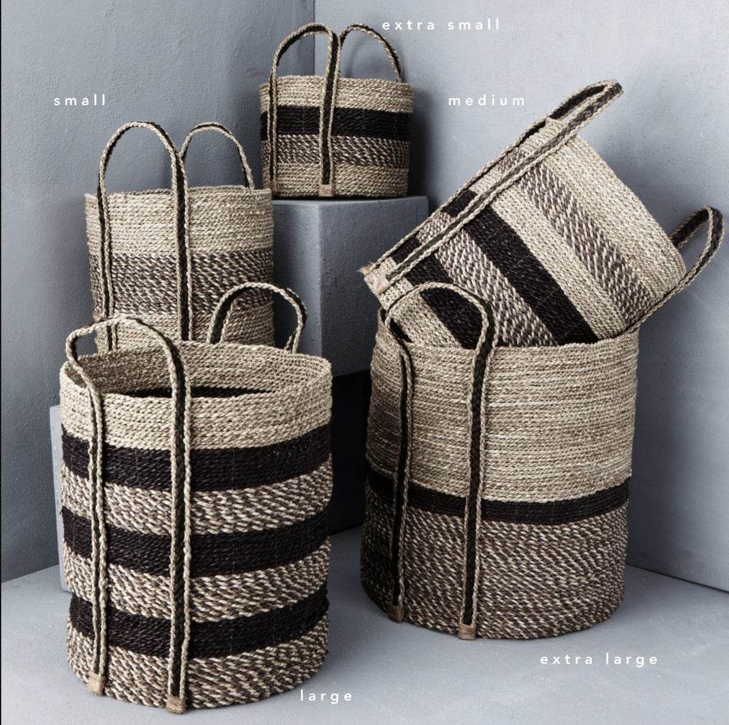 Baskets Textured Striped Basket With Outside Handles