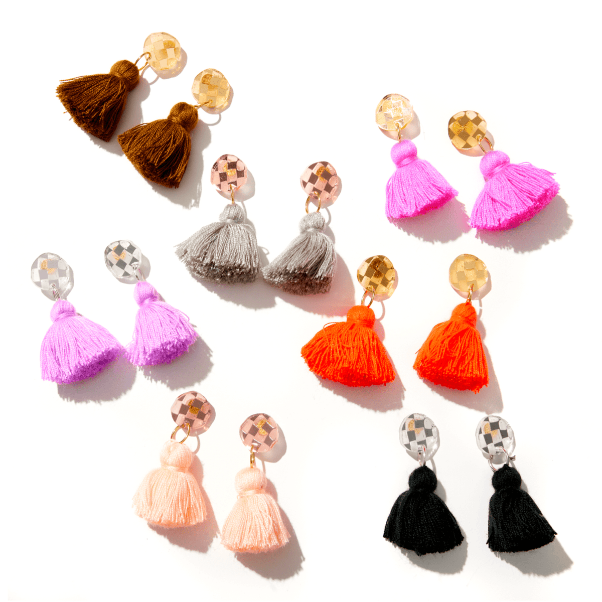 Buy the Checkered Tassel Studs Earrings Online VAVOOM