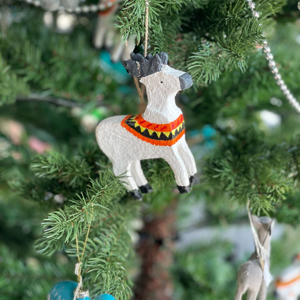Holiday Ornaments Papier Mache Reindeer Multicolour