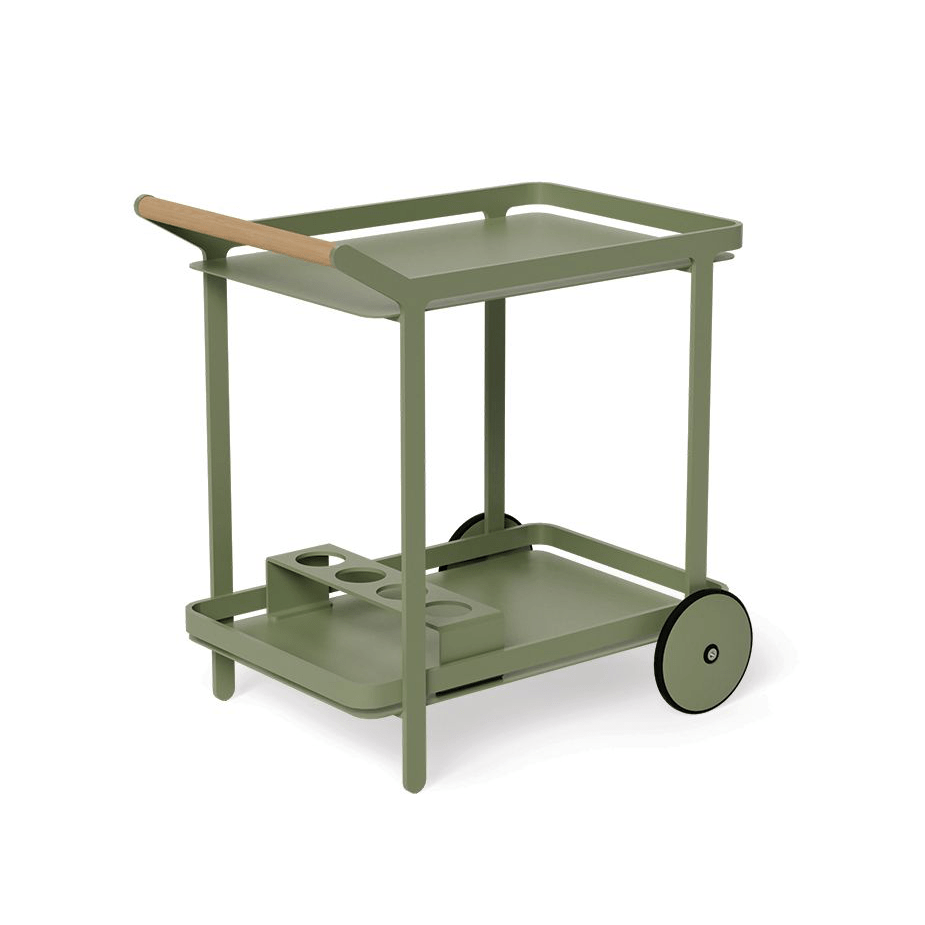 Kitchen & Dining Carts Imola Outdoor Teak Bar Cart Drinks Trolley Matt Eucalyptus Green