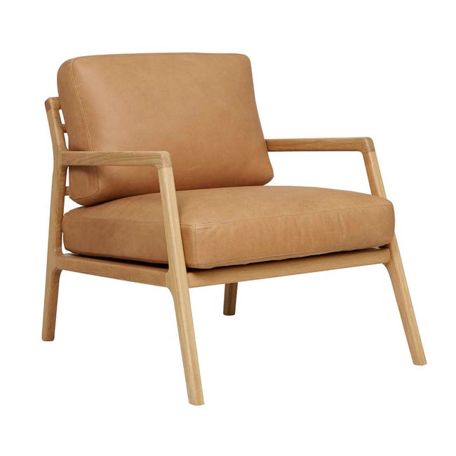 Accent or Occasional Chairs Camel Leather - Light Oak Tolv Nysse Occasional Chair