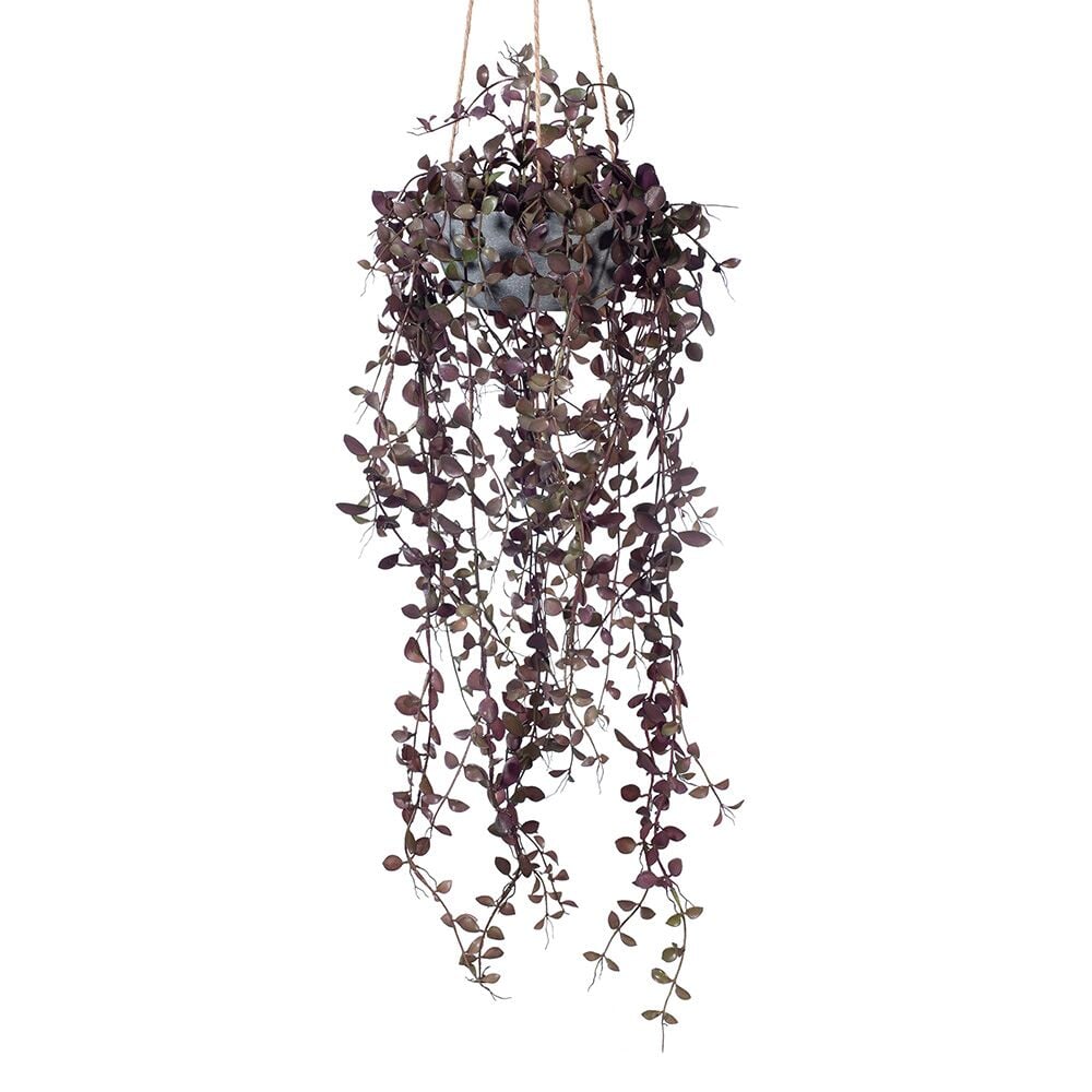 Artificial Flora Fern Button Hanging Bowl Burgundy Green 70cml x 25cmw