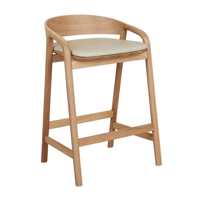 Bar Stools Limestone Leather - Light Oak Tolv Inlay Upholstered Barstool