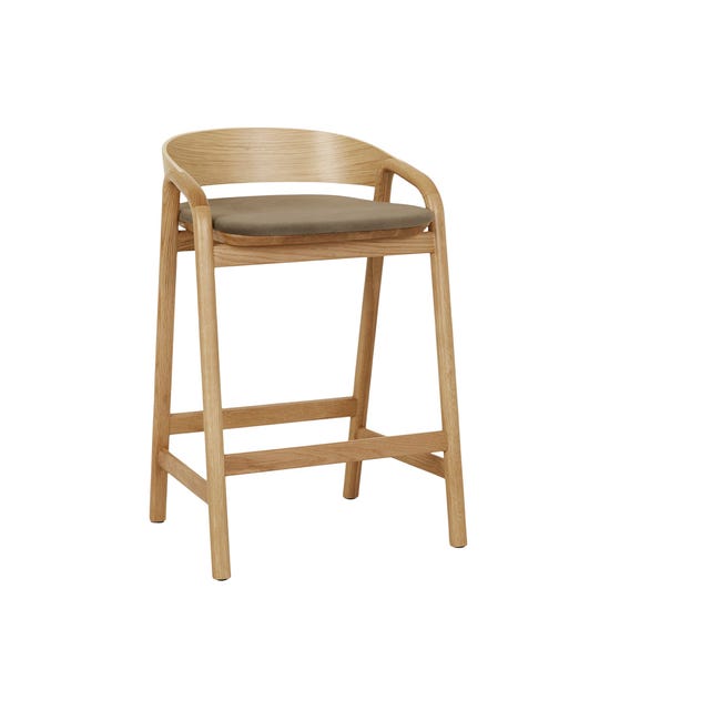 Bar Stools Olive Nano-Suede - Light Oak Tolv Inlay Upholstered Barstool