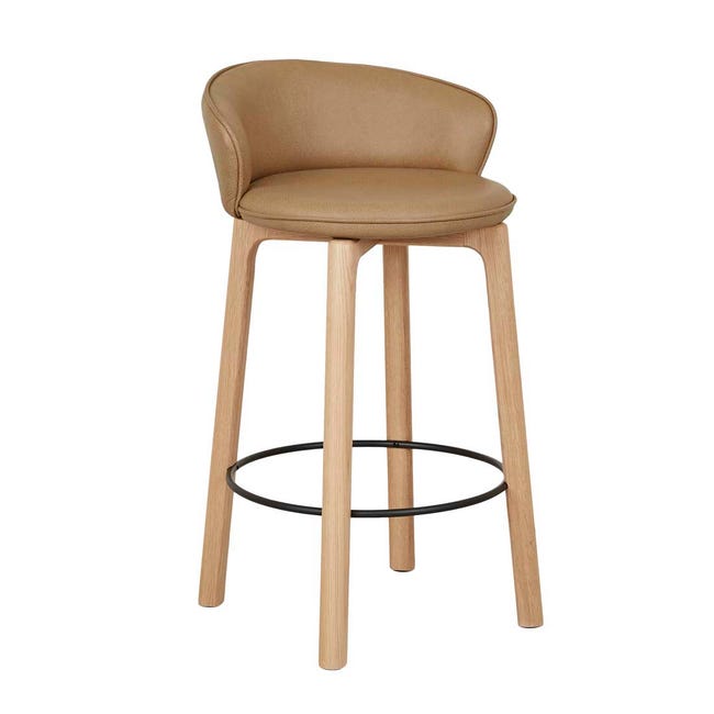 Bar Stools Pecan Leather - Light Oak Tolv Glide Barstool