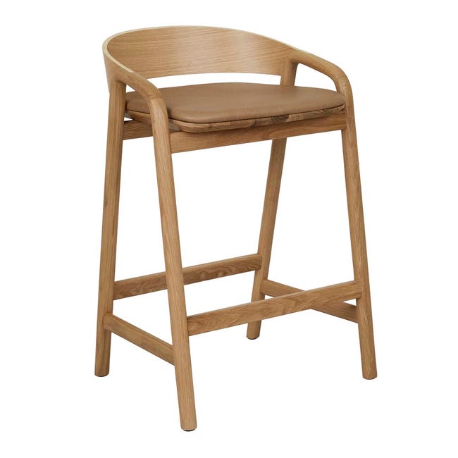 Bar Stools Pecan Leather - Light Oak Tolv Inlay Upholstered Barstool