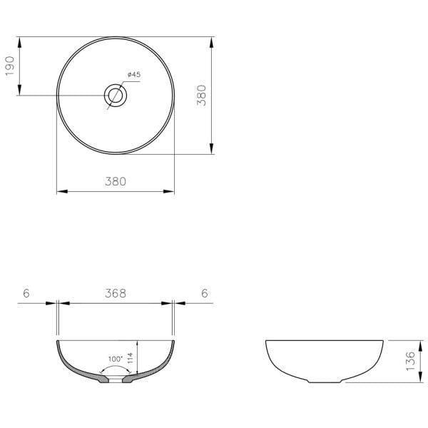 Basins Fino Round 379 Counter Top Basin - Gloss White