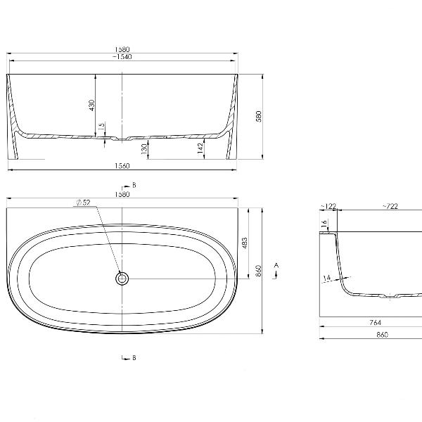 Baths Narva 158 x 86 MagnaCast Back To Wall Bath – Matte White