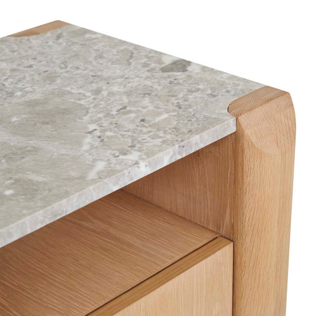 Bedside Tables Willa Marble Bedside - Grey Marble - Satin Oak
