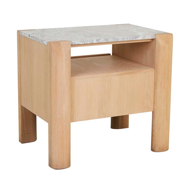 Bedside Tables Willa Marble Bedside - Grey Marble - Satin Oak