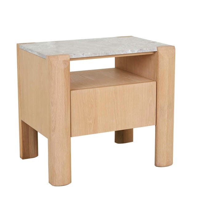 Bedside Tables Willa Marble Bedside - Grey Marble - Satin Oak