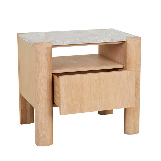 Bedside Tables Willa Marble Bedside - Grey Marble - Satin Oak