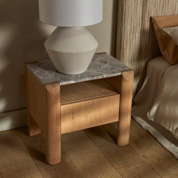Bedside Tables Willa Marble Bedside - Grey Marble - Satin Oak