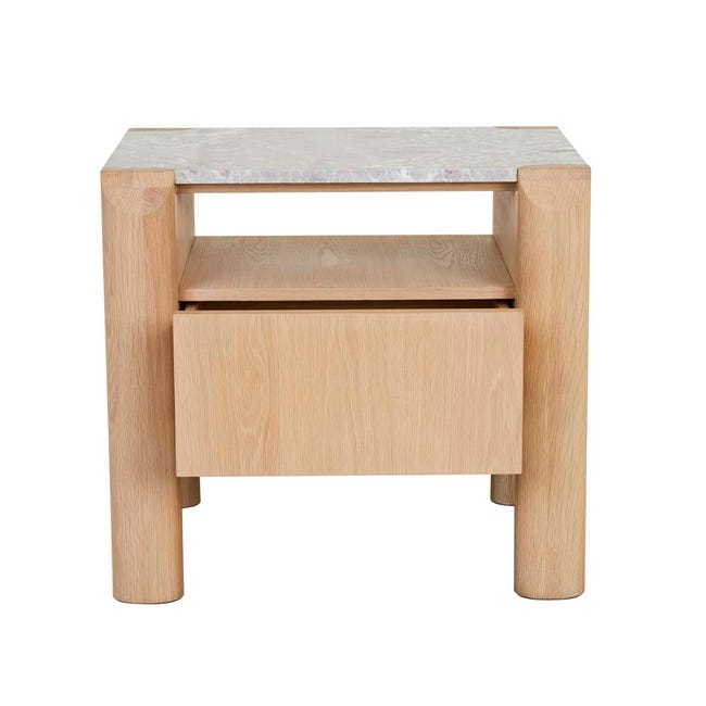 Bedside Tables Willa Marble Bedside - Grey Marble - Satin Oak
