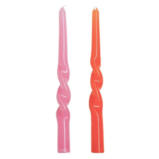 Candles Twisted Dinner Candle Set of 2 - Pink & Orange