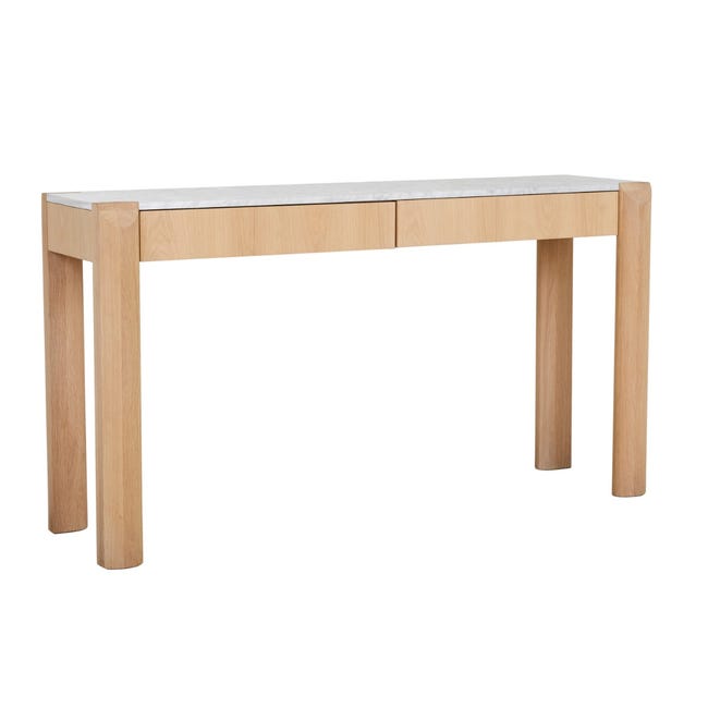 Console Tables Willa Marble Console - White Calacatta Marble - Satin Oak