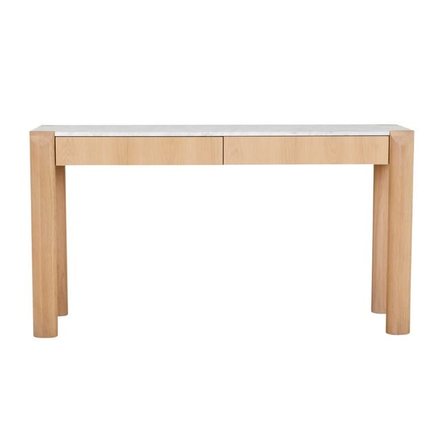 Console Tables Willa Marble Console - White Calacatta Marble - Satin Oak