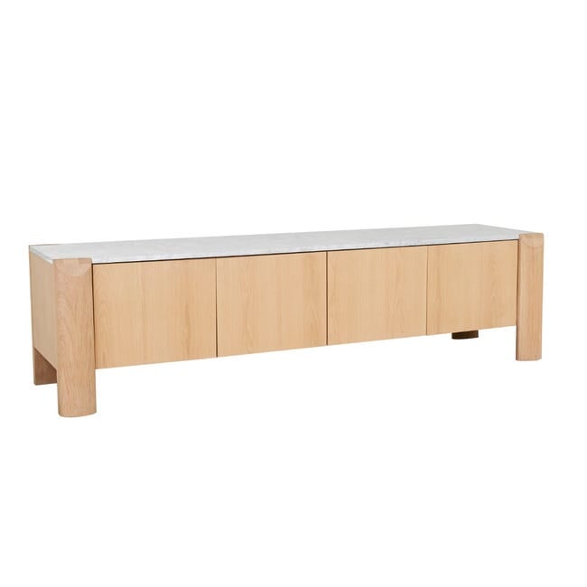 Entertainment Units Will Marble Entertainment Unit - White Calacatta Marble - Satin Oak