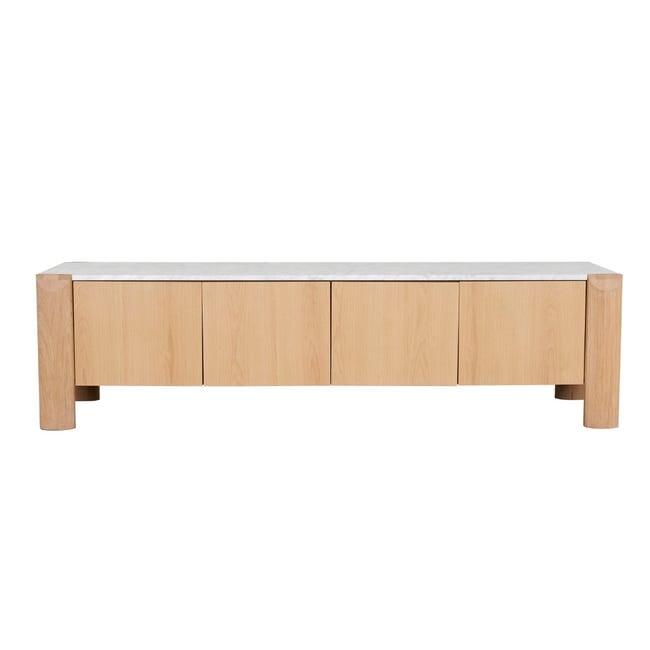Entertainment Units Will Marble Entertainment Unit - White Calacatta Marble - Satin Oak