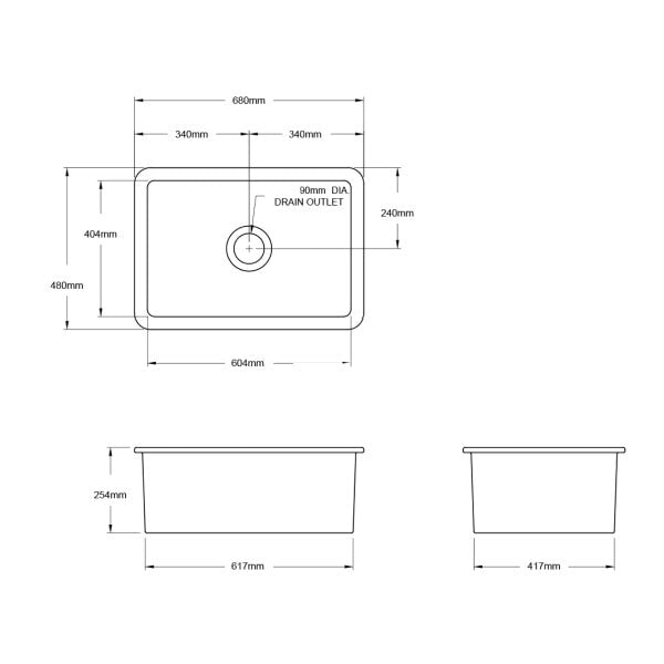 Kitchen Sinks Turner Hastings Cuisine 68 x 48 Fireclay Single Sink - White