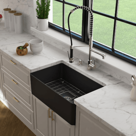 Kitchen Sinks Turner Hastings Novi 76 x 46 Fireclay Single Butler Sink - Matte Black