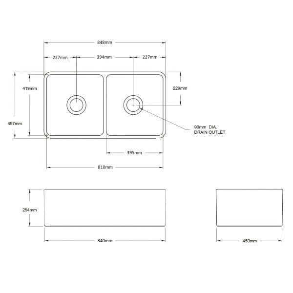 Kitchen Sinks Turner Hastings Novi 85 x 46 Fine Fireclay Butler Sink - Concrete Look
