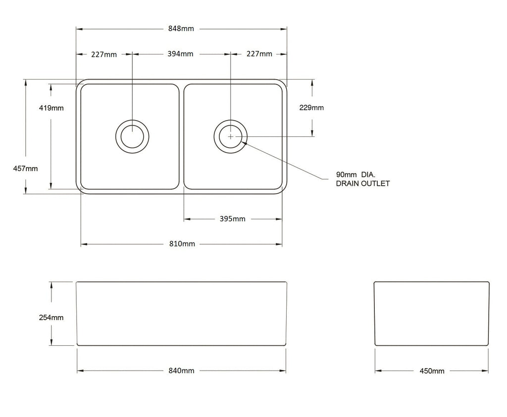 Kitchen Sinks Turner Hastings Novi 85 x 46 Fireclay Double Butler Sink - White // NO85FS