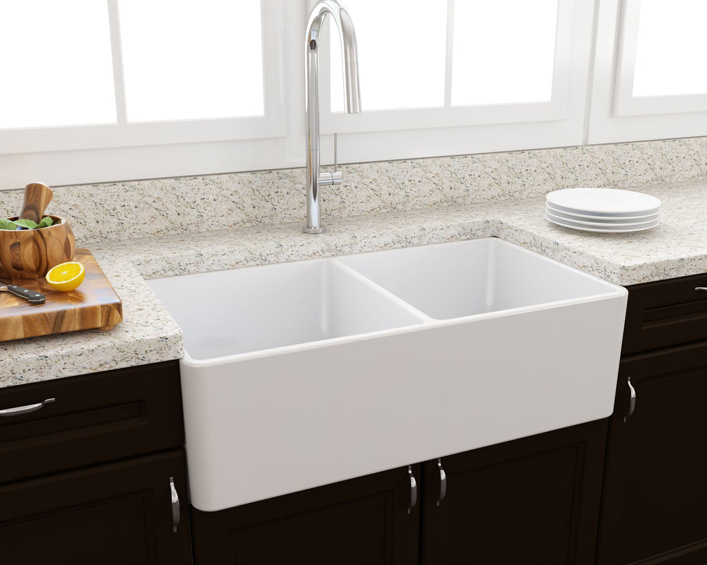 Kitchen Sinks Turner Hastings Novi 85 x 46 Fireclay Double Butler Sink - White // NO85FS