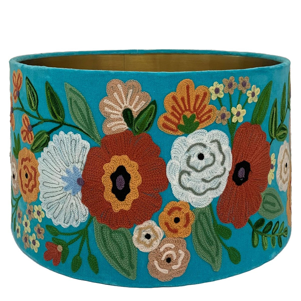 Lamp Shades Drum Shade - Summer Florals - Turquoise