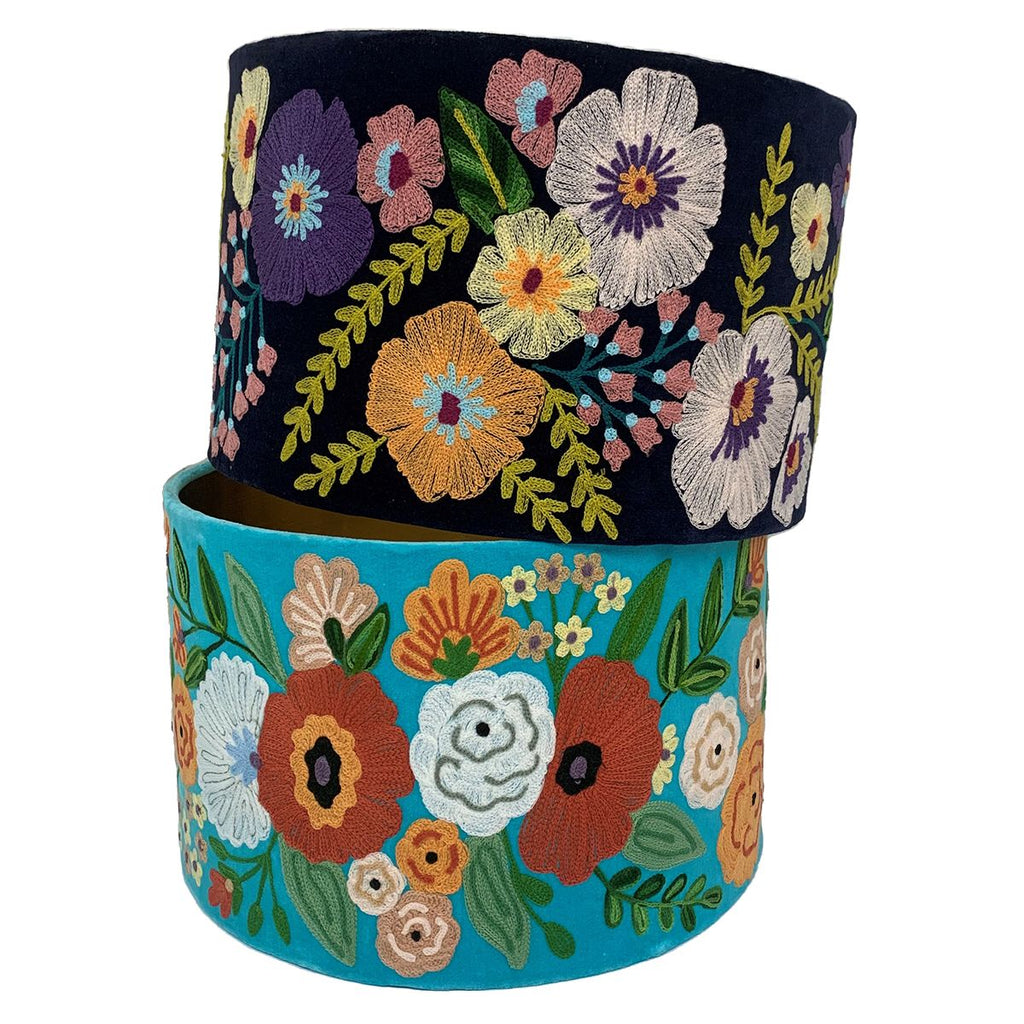 Lamp Shades Drum Shade - Summer Florals - Turquoise