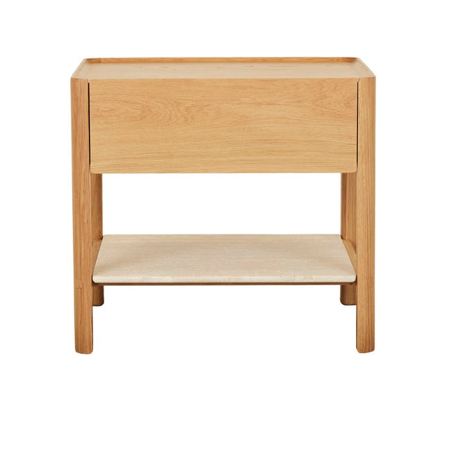 Nightstands Light Oak/Natural Travertine / W60xD45xH55cm Tolv Tye Marble Bedside