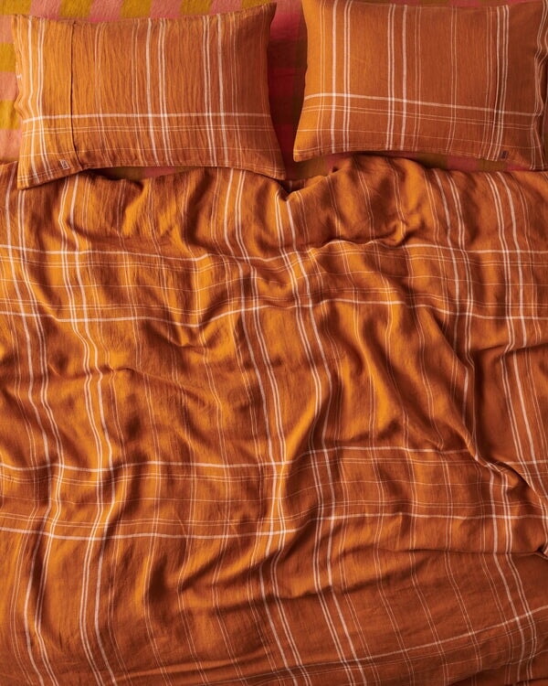 Pillowcases & Shams Santa Monica Pecan Tartan Linen Pillowcases Set Of 2 Standard