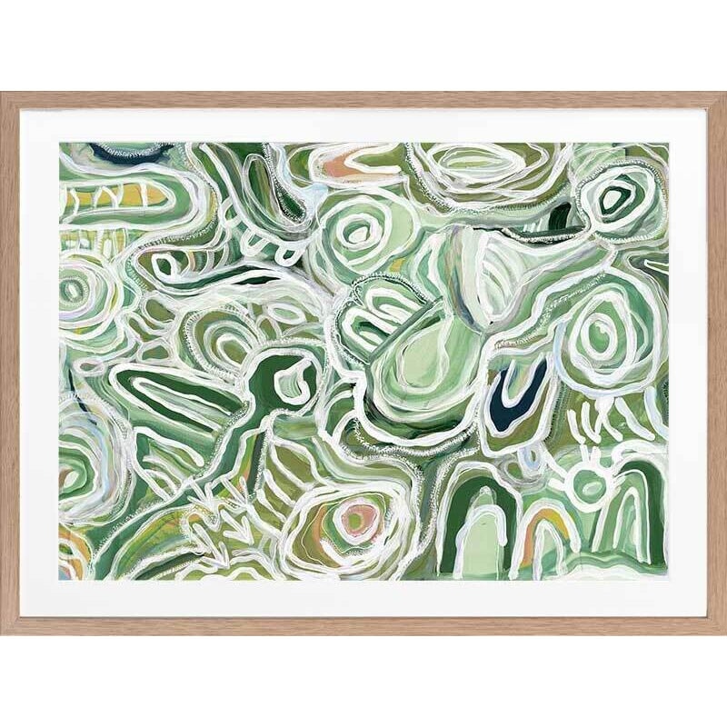 Posters, Prints, & Visual Artwork 55x70cm / Landscape-Mat Board / Oak Frame Message Sticks Green Framed Art Print