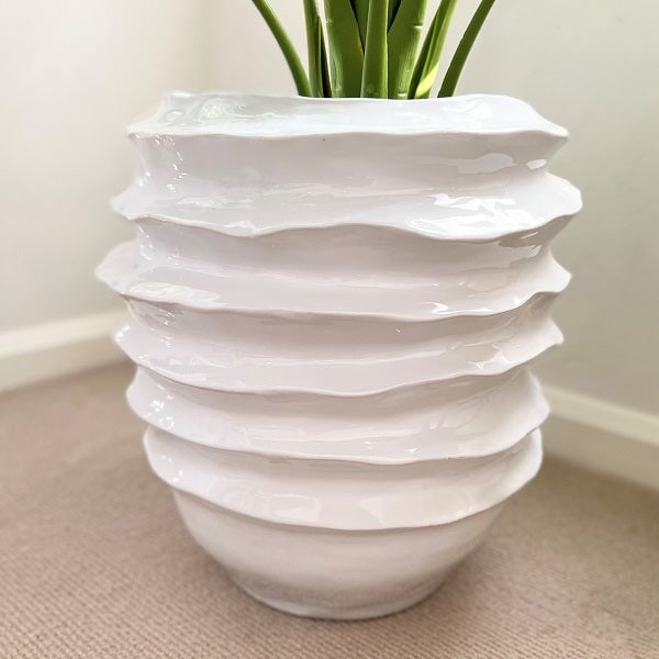 Pots & Planters Mode XL Ribbed Planter White H49cm