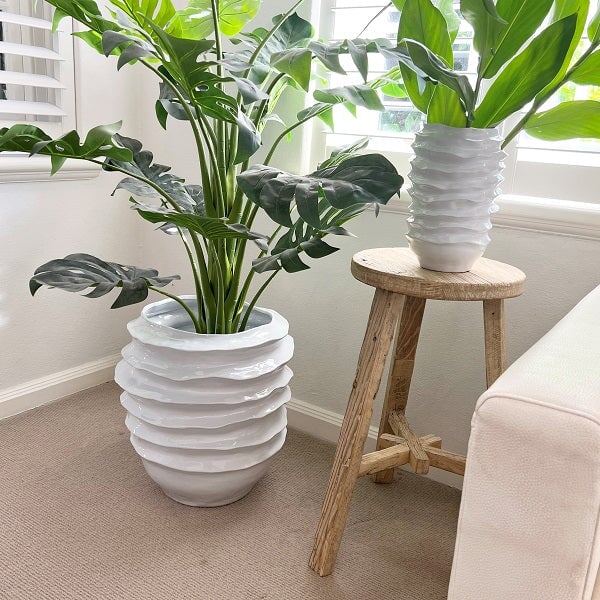 Pots & Planters Mode XL Ribbed Planter White H49cm