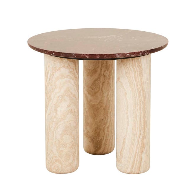 Side Tables Rouge Marble - Natural Travertine Atlas Orbit Side Table