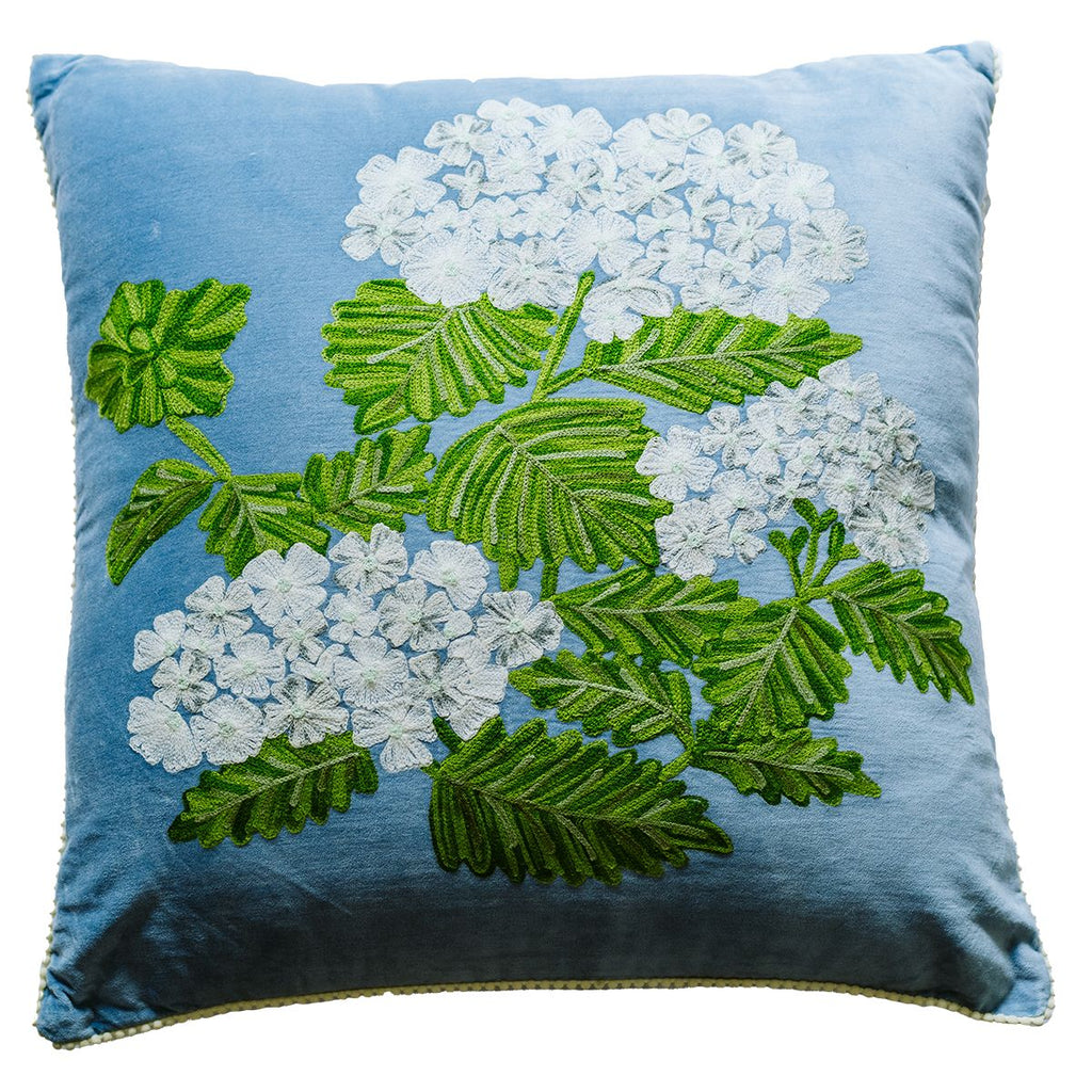 Throw Pillows Cushion - Hydrangea - Sky Blue