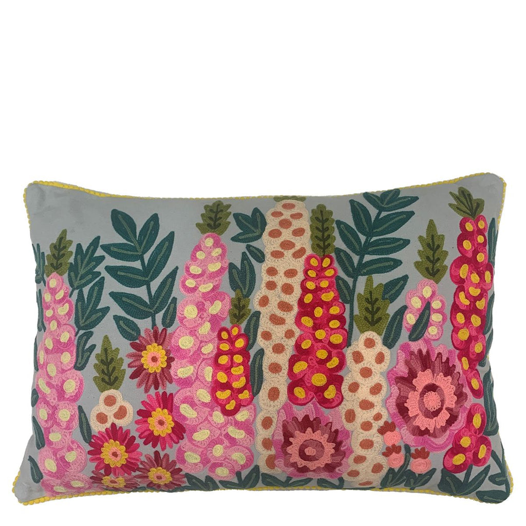 Throw Pillows Lumbar Cushion - Hollyhocks - Aqua Multicolour