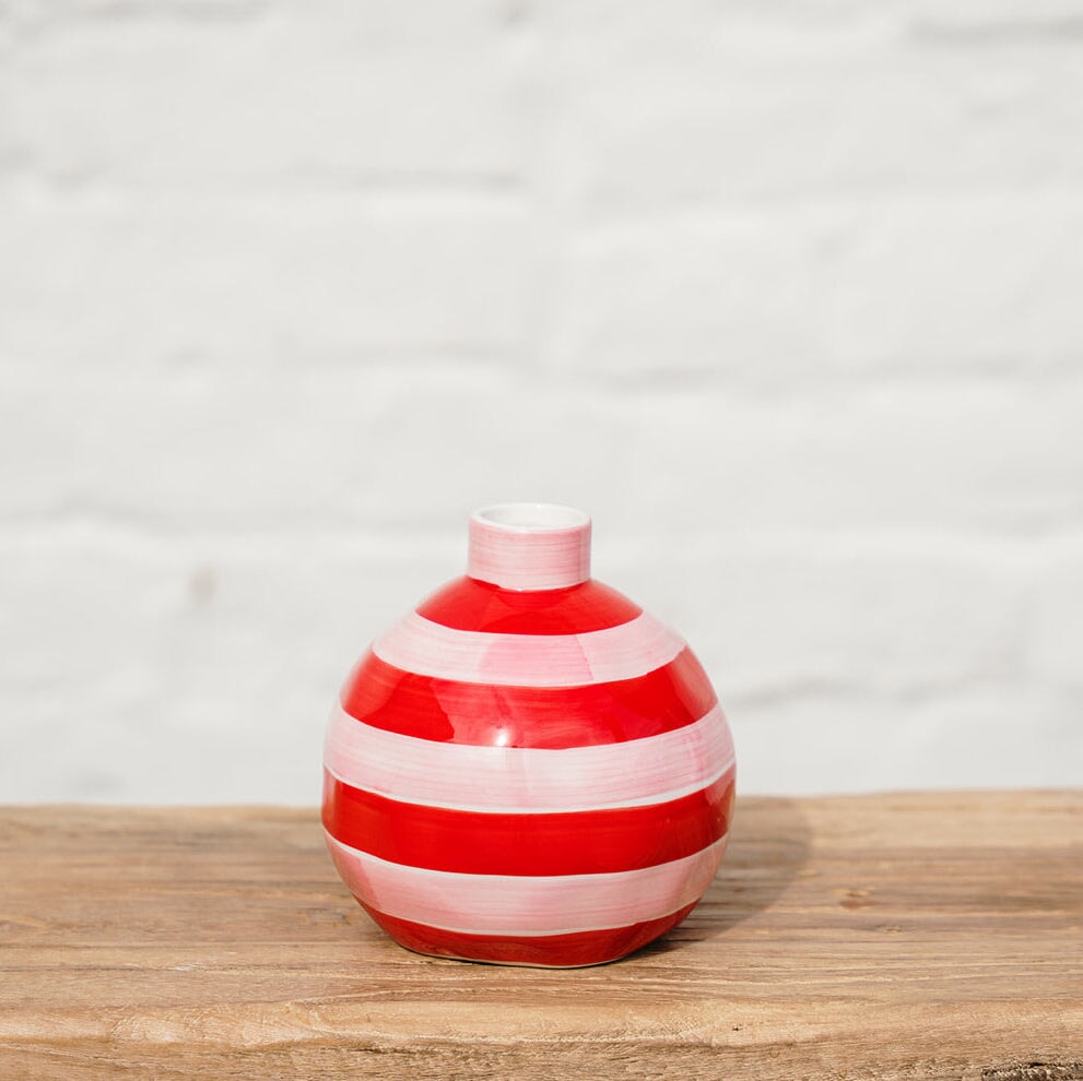 Vases Round Bud Vase - Pink & Red Stripe