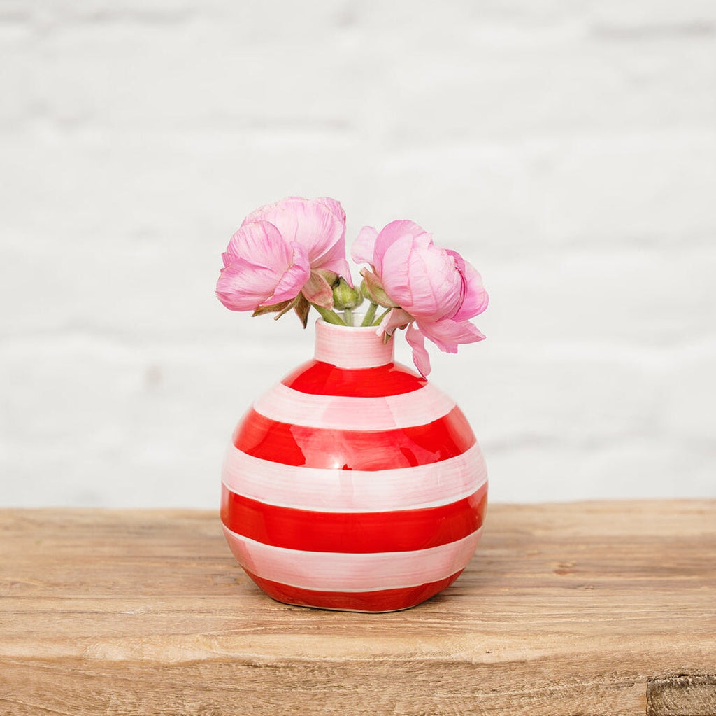 Vases Round Bud Vase - Pink & Red Stripe