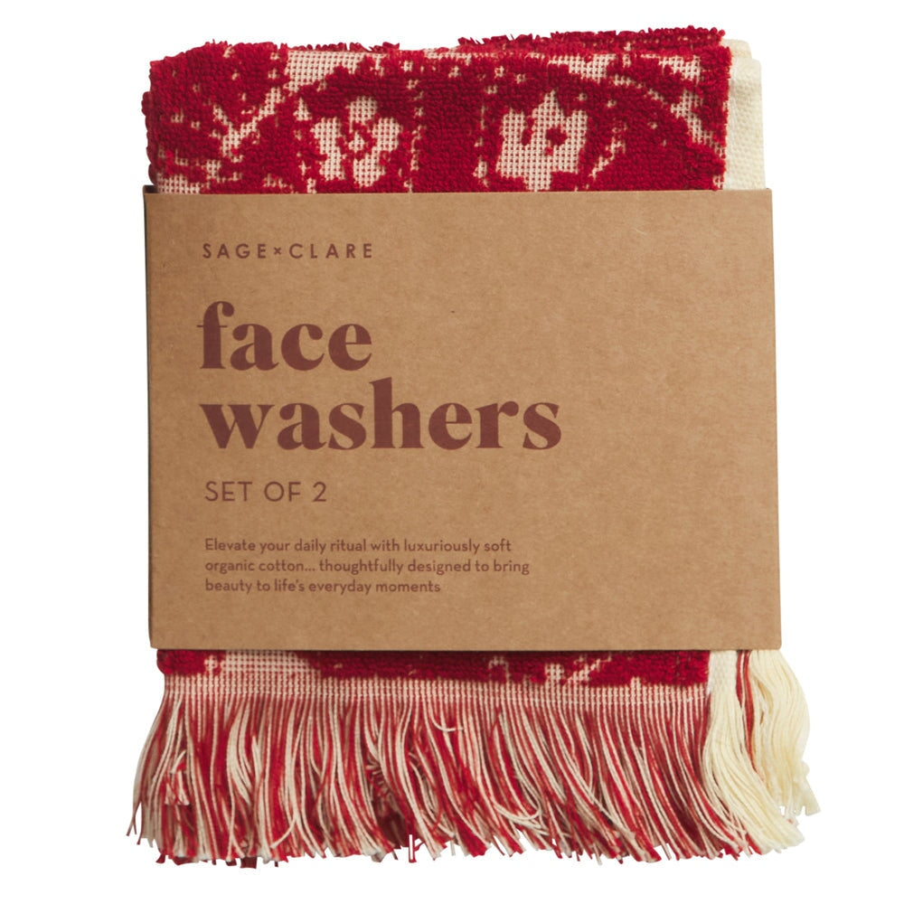 Washcloths Lucia Face Washer Set - Crimson