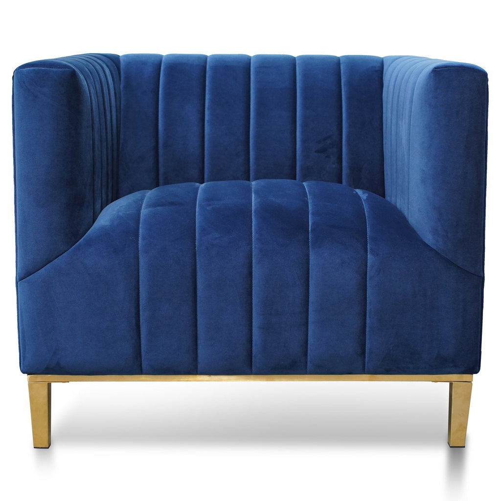 Arm Chairs, Recliners & Sleeper Chairs Arm Chair In Blue Velvet Brushed Gold Base
