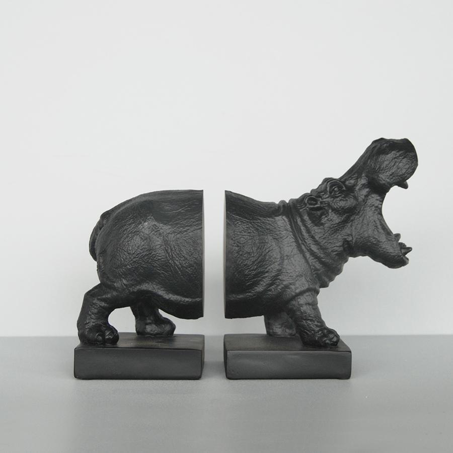 Bookends Black Hippo Bookend Set