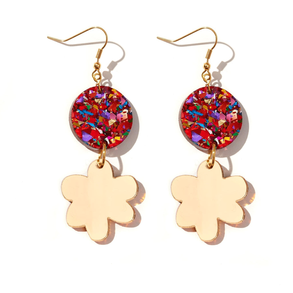 Charms & Pendants Wild Wendy Earrings - Carnival Red Glitter With Gold Mirror