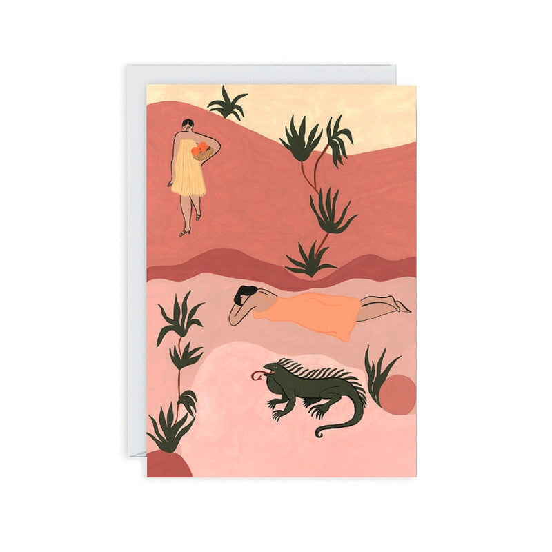 Greeting & Note Cards Wrap Isabelle Feliu Collection Single Art Card Sisters And Iguana